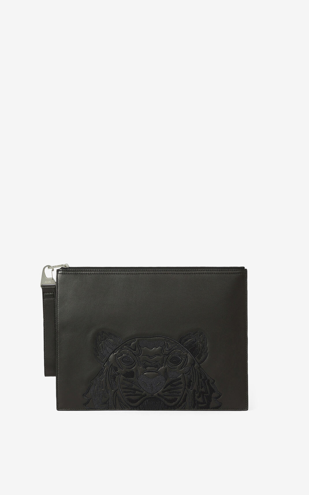 Kenzo Kampus Tiger large grained Deri Clutch Çanta Erkek Siyah | 5720-PSBWI